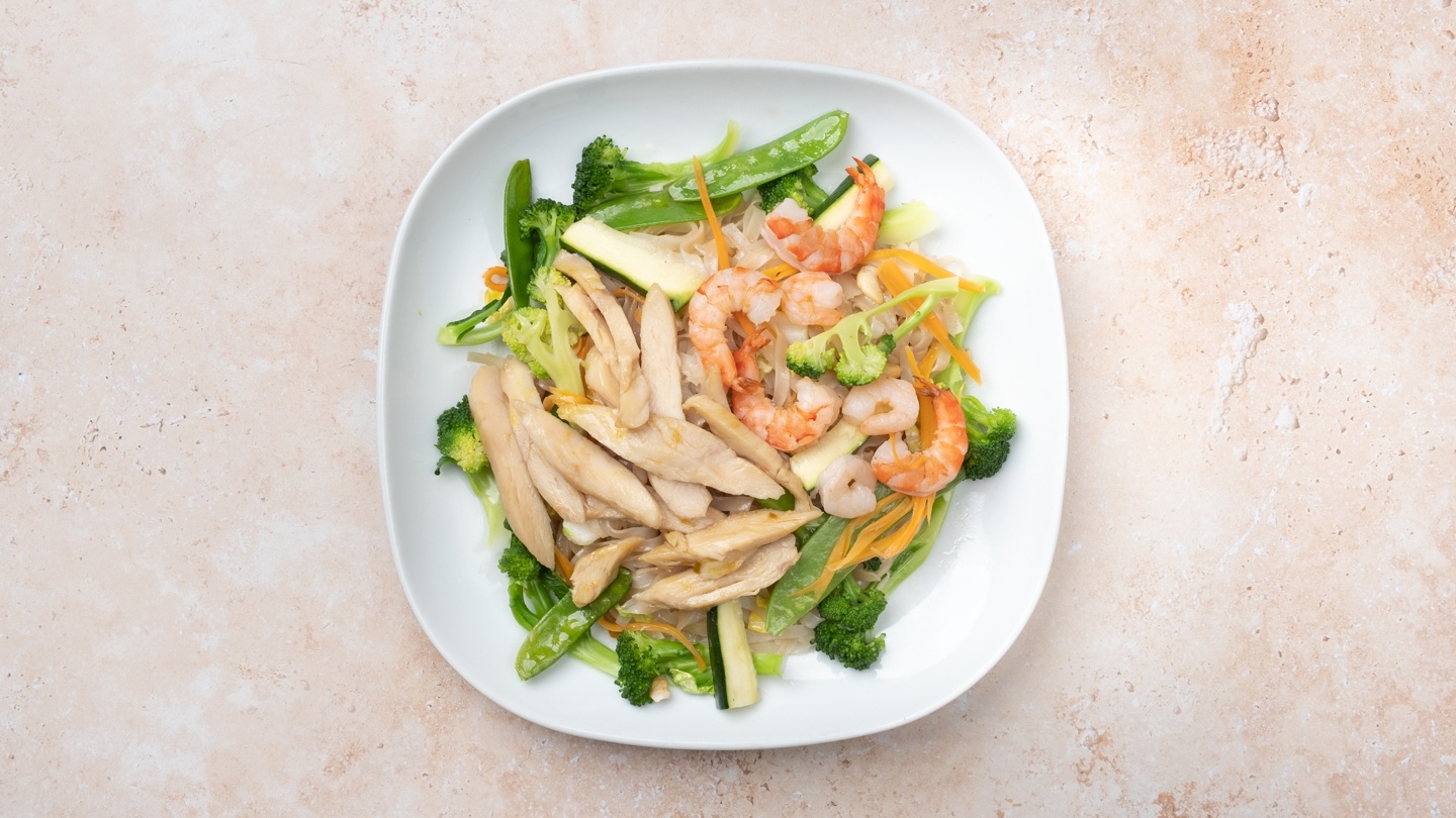 Chicken and Prawn Rice Noodle Wok